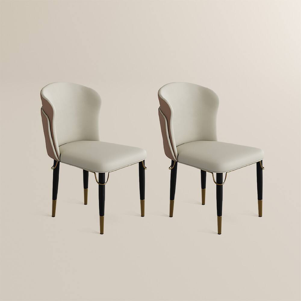 Alt View 7. POVISON - Modern Upholstered Dining Chairs Set of 2, Wingback Leather Side Chairs, Brown & Beige - Brown & Beige.