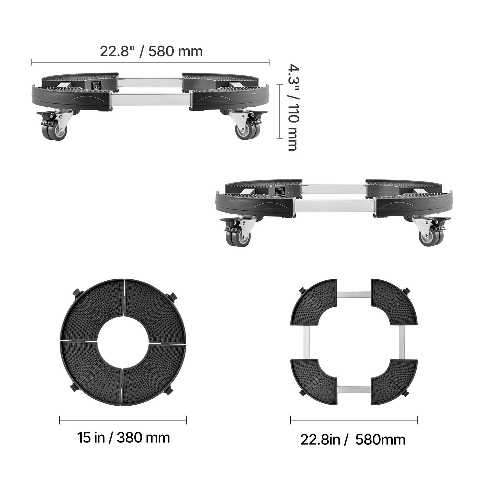 22.8" / 580 mm  
4.3" / 110 mm  
15 in / 380 mm  
22.8 in / 580 mm