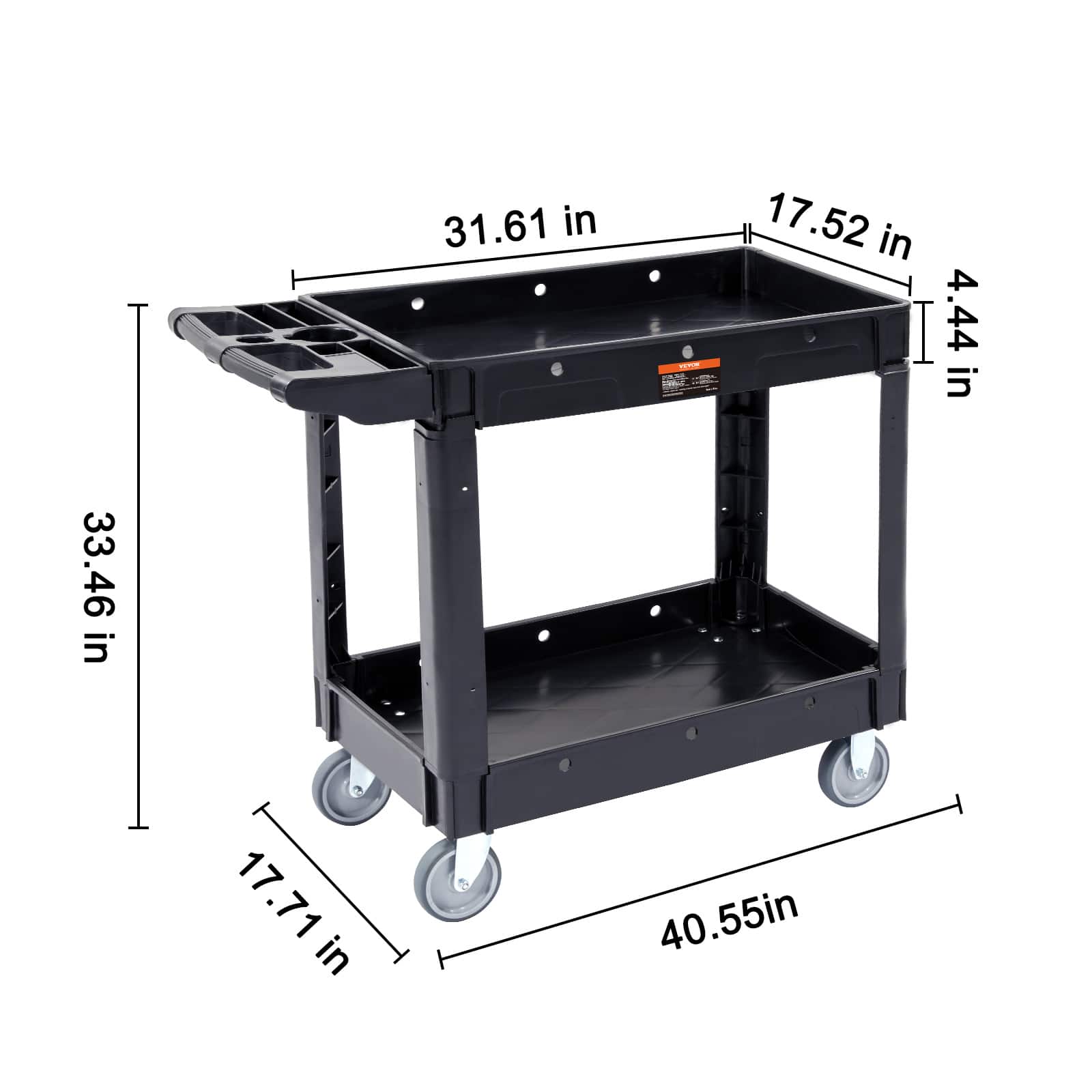 VEVOR Utility Service Cart, 2 Shelf 550LBS Heavy Duty Plastic