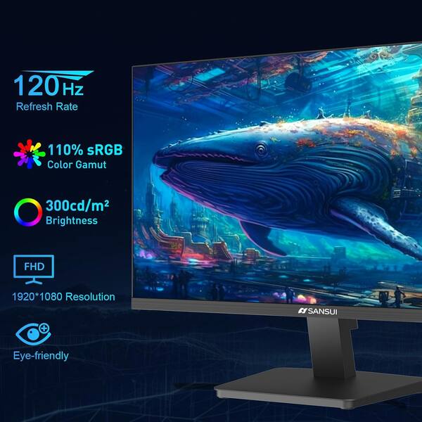 120 Hz Refresh Rate  
110% sRGB Color Gamut  
300cd/m² Brightness  
FHD 1920*1080 Resolution  
SANSUI + Eye-friendly