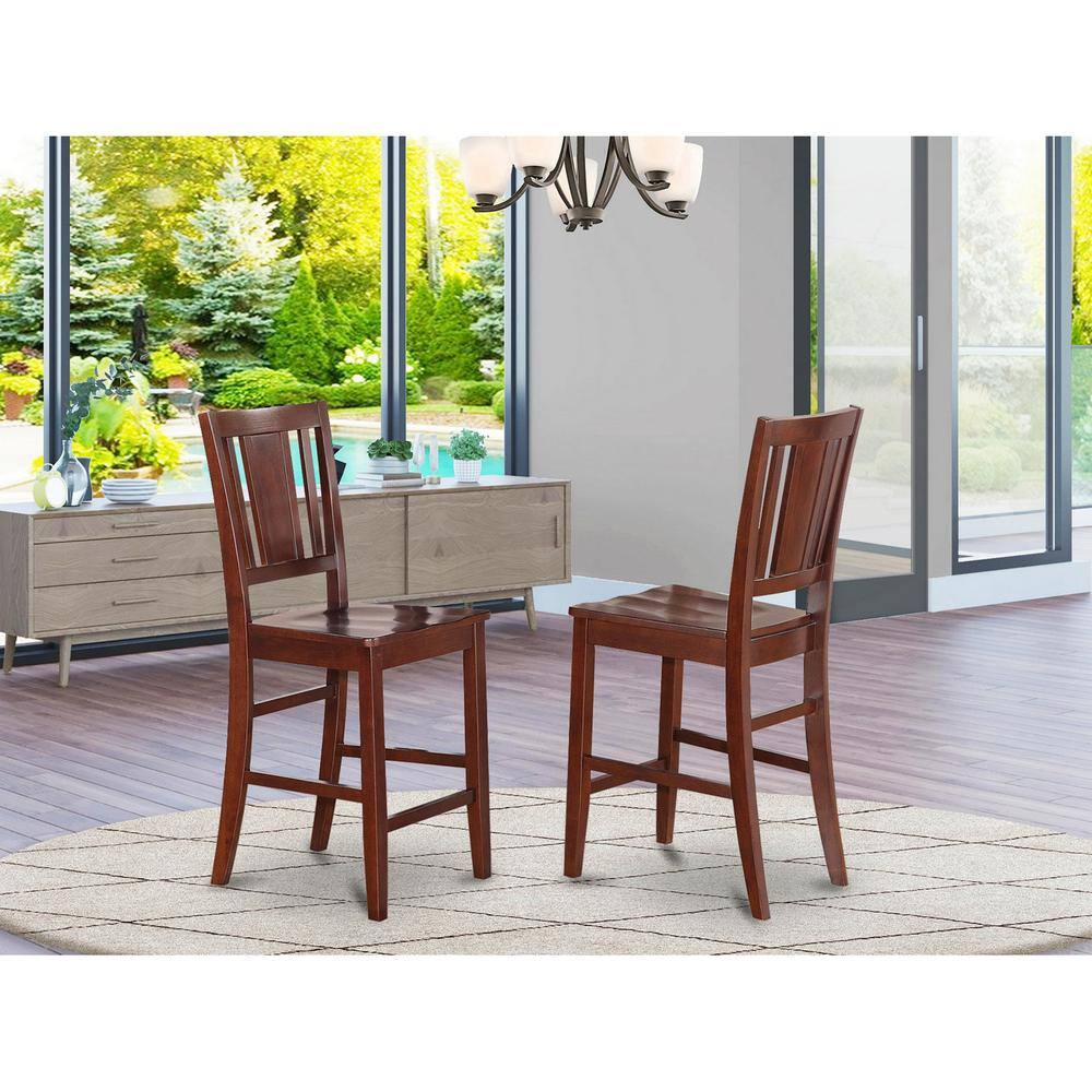 Left. East West Furniture - Buckland Counter Height Dining room Chair with Wood Seat in Mahogany Finish - Mahogany.