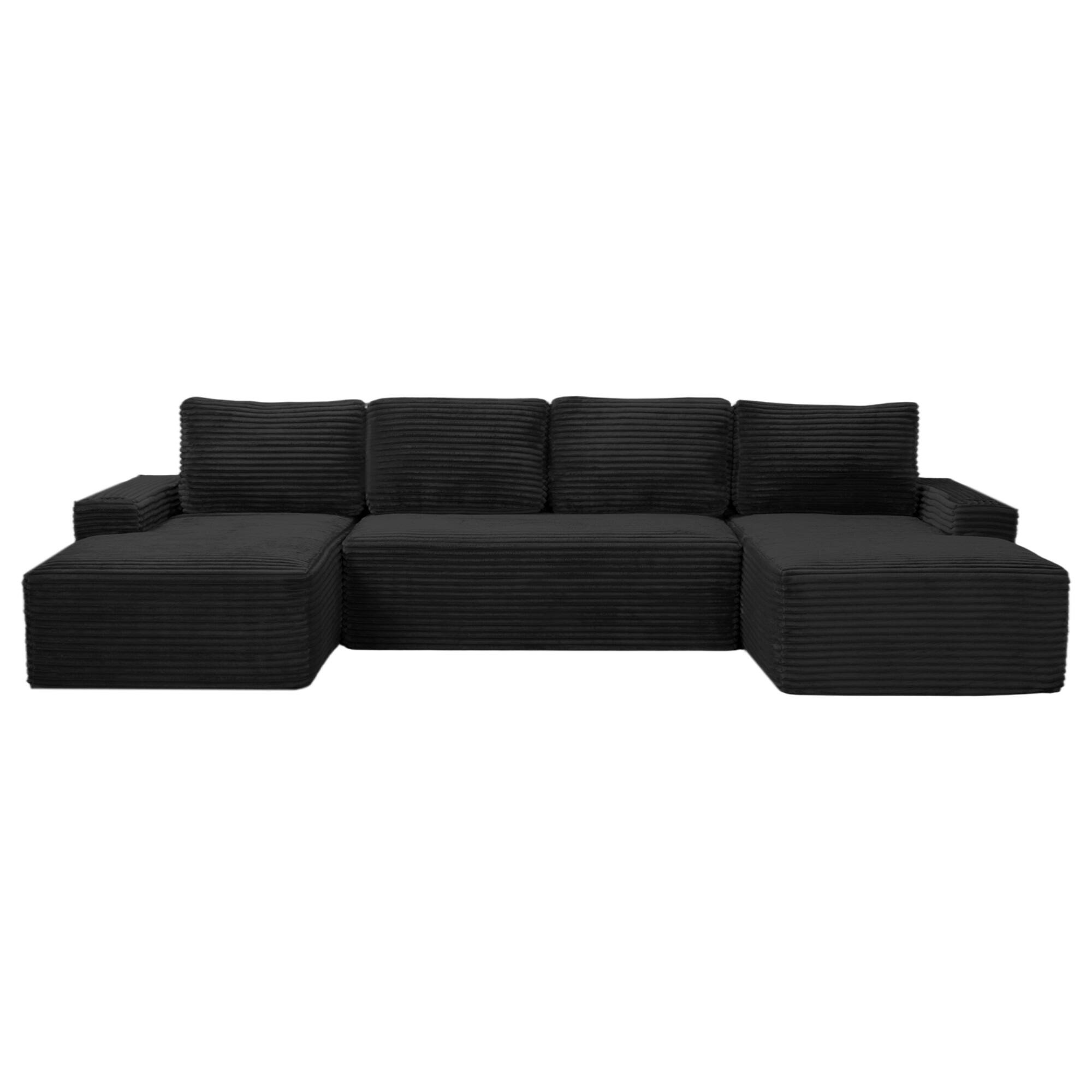 Alt View 1. Boyel Living - 133.4-Inch Corduroy Modular U-Shaped Cloud Sectional Sofa - Black.