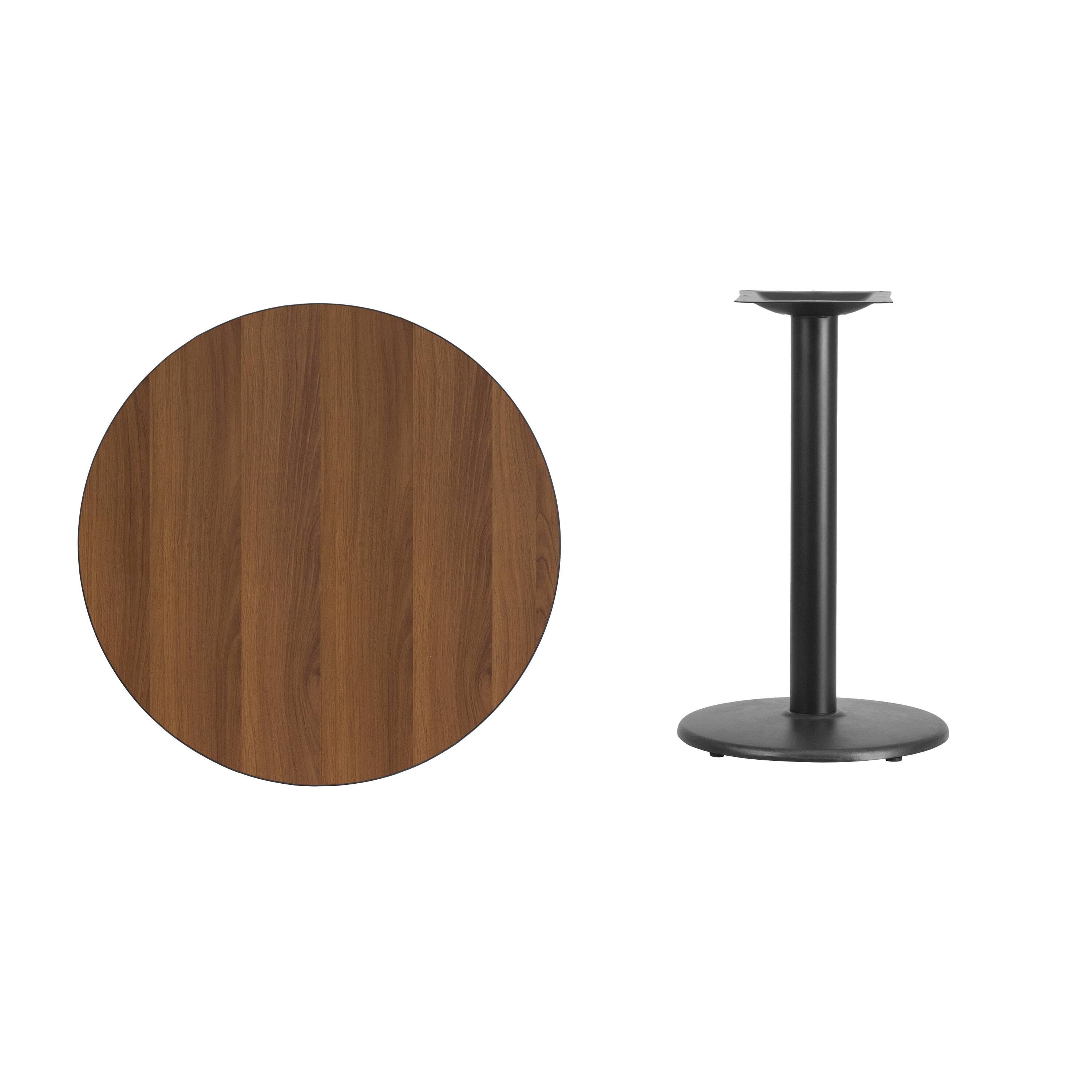 Alt View 2. Emma + Oliver - 30" Round Laminate Table Top with 18" Round Table Height Base - Walnut.