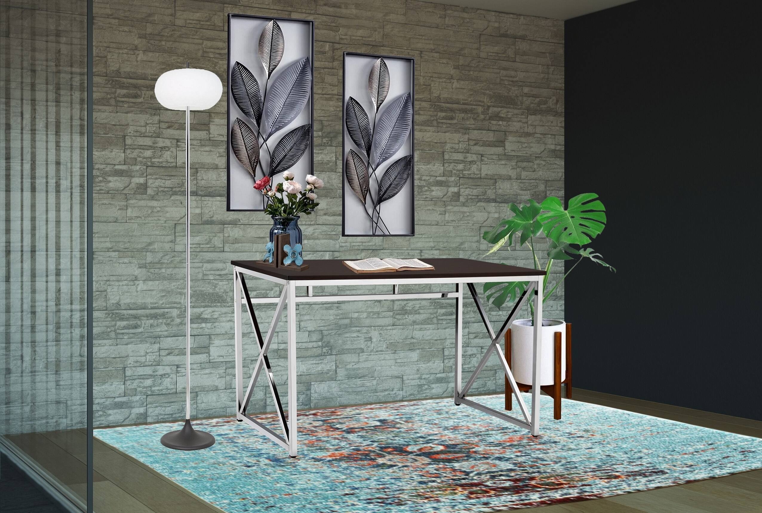 Left. APRILSOUL - Madison Office Workspace Desk MDF/Chrome In Brown - Brown.