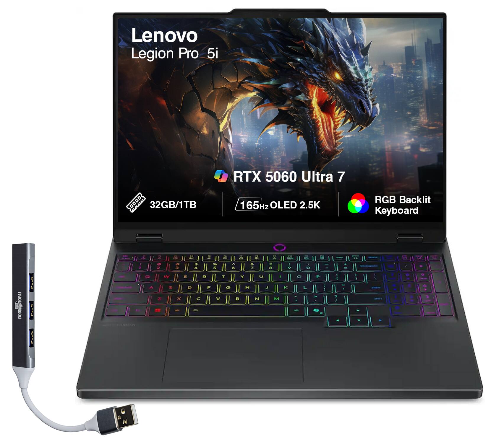 Lenovo - Upgraded - Legion 5i 83F00005US Laptop, Core Ultra 7 255HX, 32GB, 1TB SSD, 15.1" (2560x1600), RTX 5060, Win 11 Pro - Eclipse Black