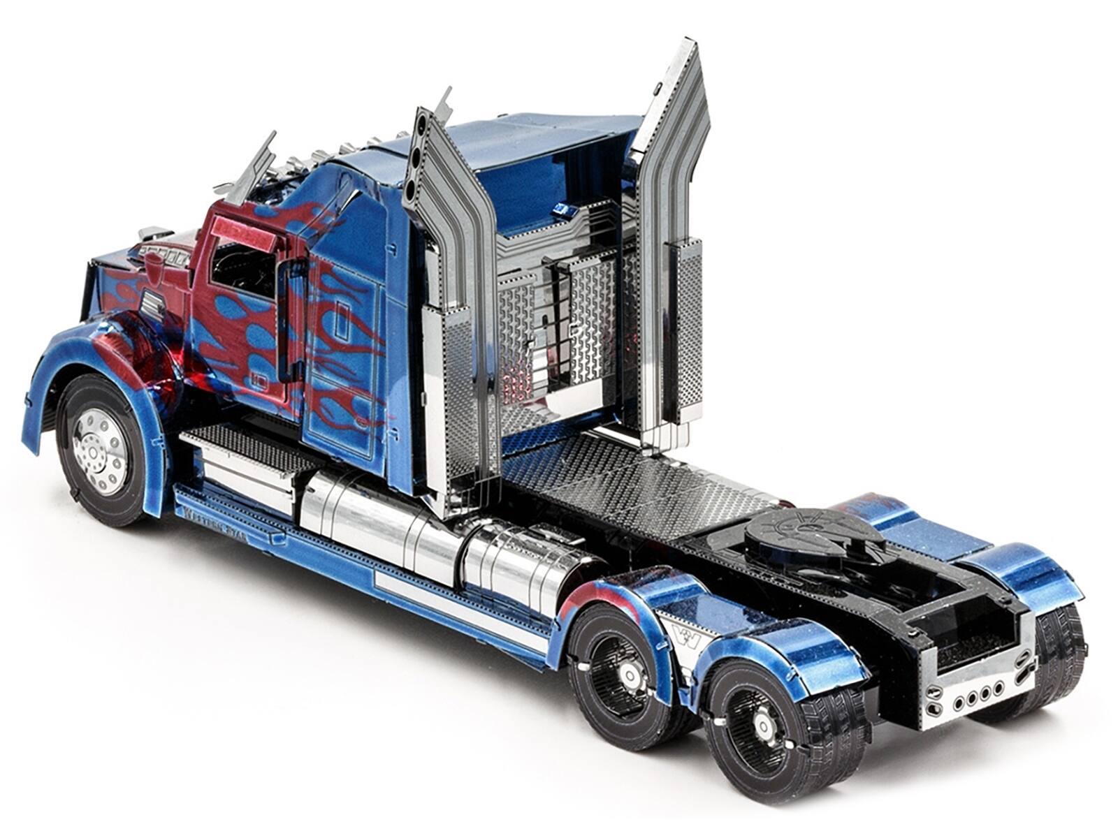 Left. Metal Earth - Western Star 5700 Truck Optimus Prime Blue Red Flames Transformers: The Last Knight (2017) Movie Model Kit Steel - Blue Red.