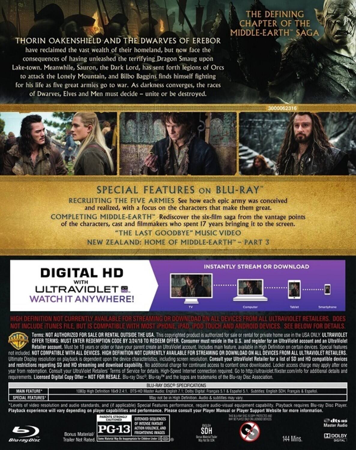 Alt View 1. The Hobbit: The Battle of the Five Armies   - BLU-RAY.