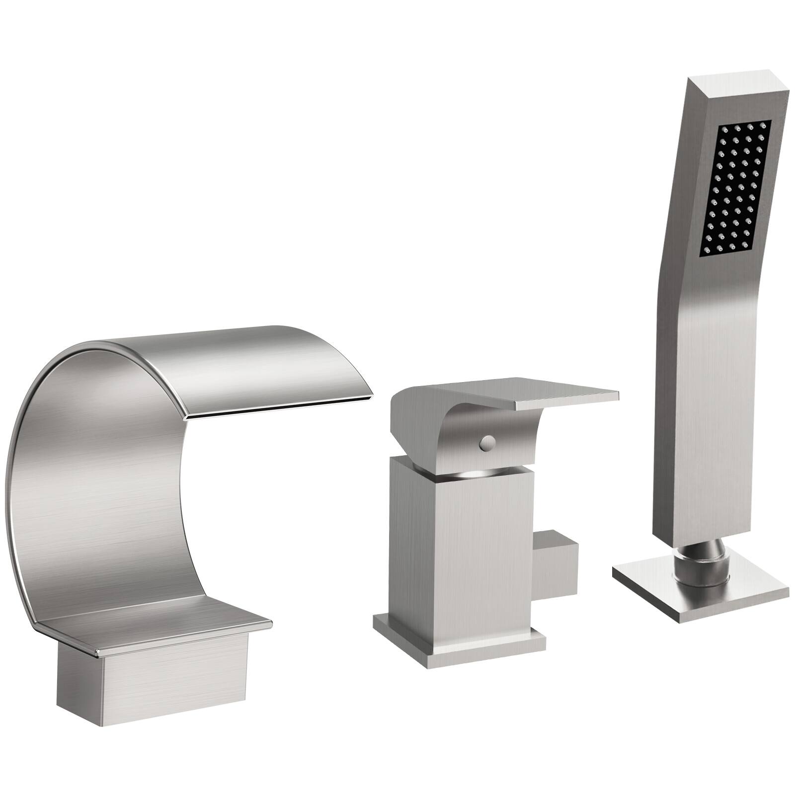 GRANDJOY - Modern Single Handle Bath Faucet for Bathtub, Deck Mount Installation, Corrosion Resistant with Long Hose - Brushed Nickel