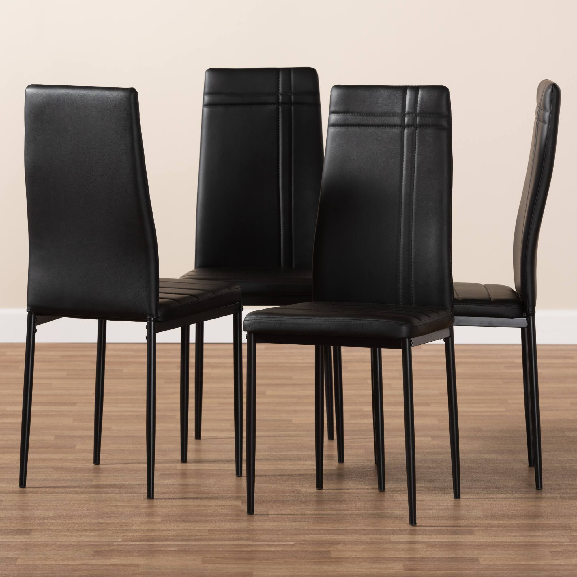Alt View 1. Baxton Studio - Set of 4 Matiese Modern and Contemporary Faux Leather Upholstered Dining Chairs - Black.