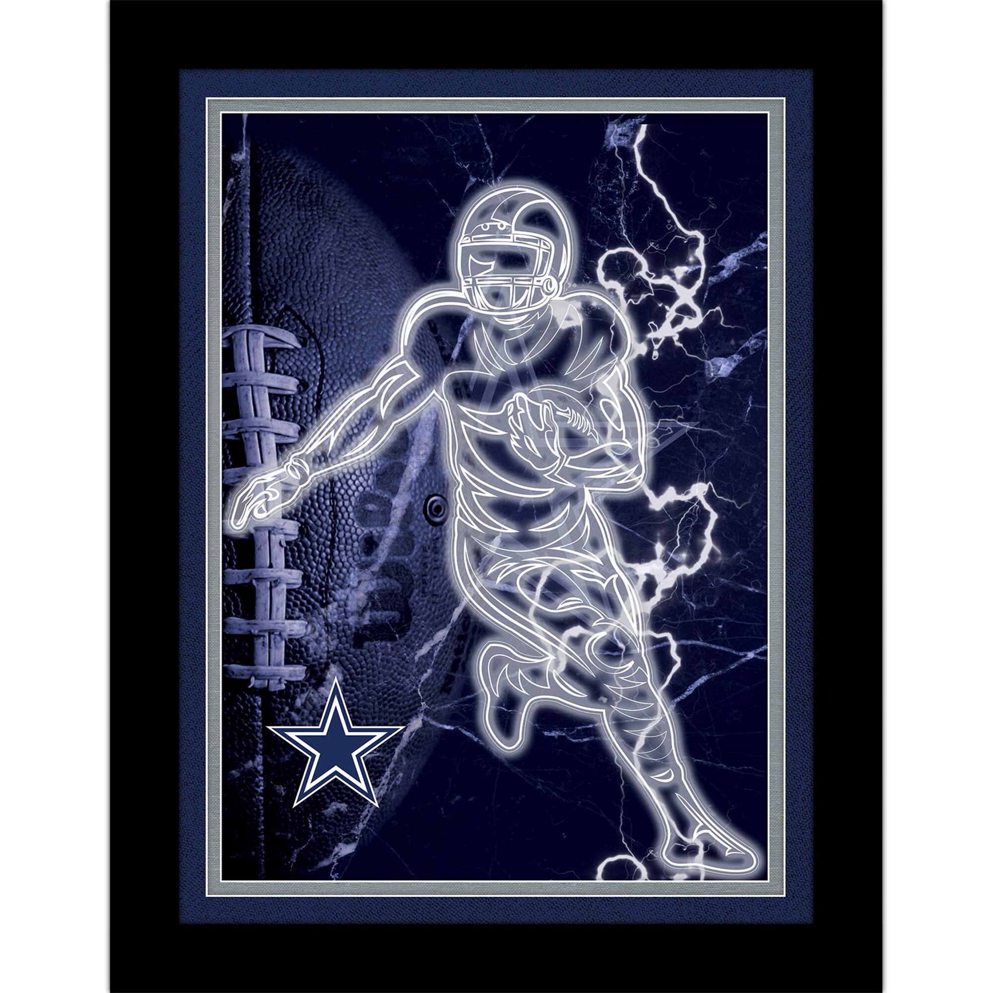 Black Dallas Cowboys 12'' x 16'' Framed Neon Player Print