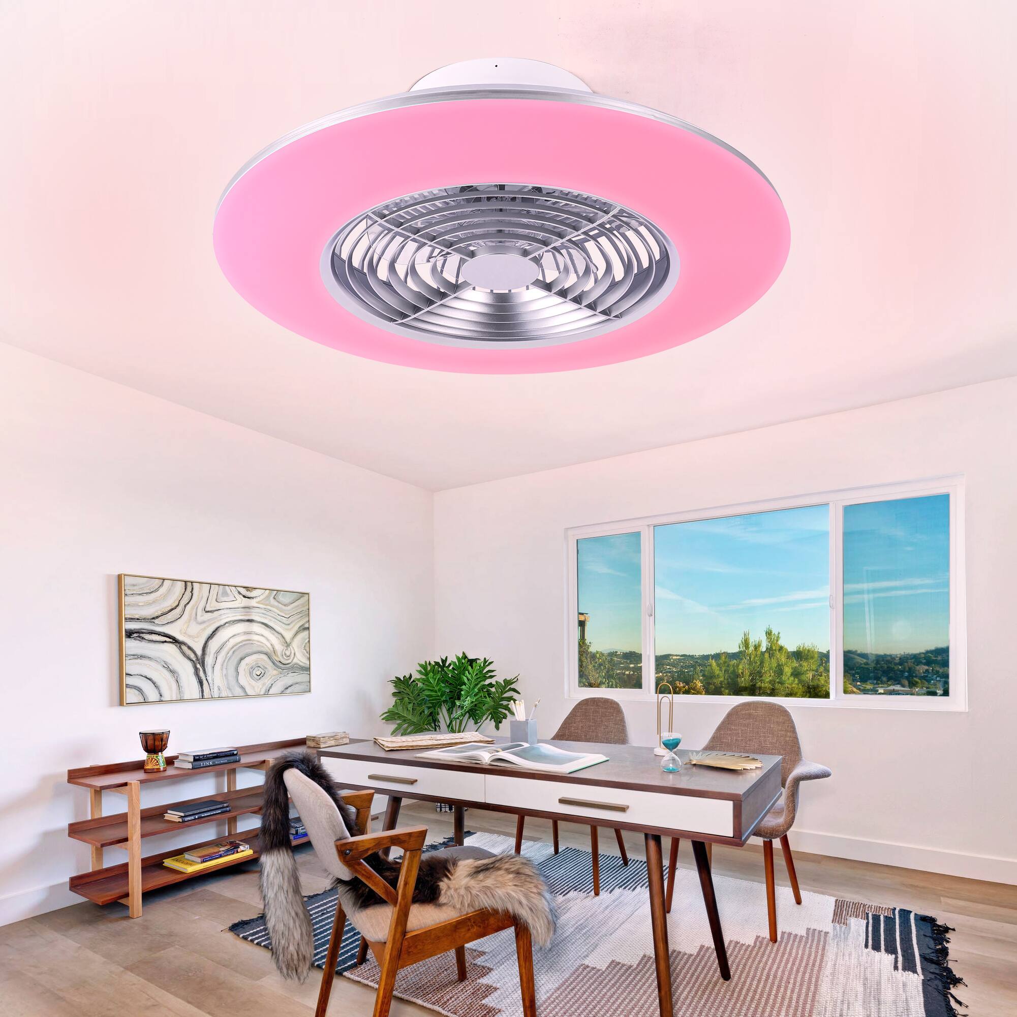 Alt View 8. Domanki - Domanki 24" Smart LED Bladeless Ceiling Fans with RGB Lights and Remote/APP, Low Profile Ceiling Fan with Light-Silver - Sliver.