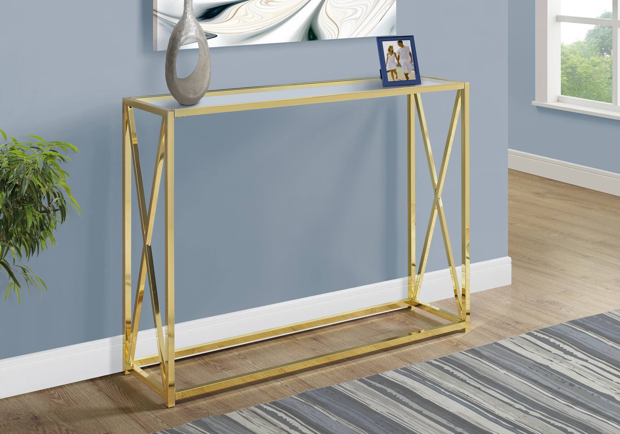 Left. TinyHomie - Accent Table Console Entryway Narrow Sofa Living Room Bedroom Contemporary Modern - Gold.