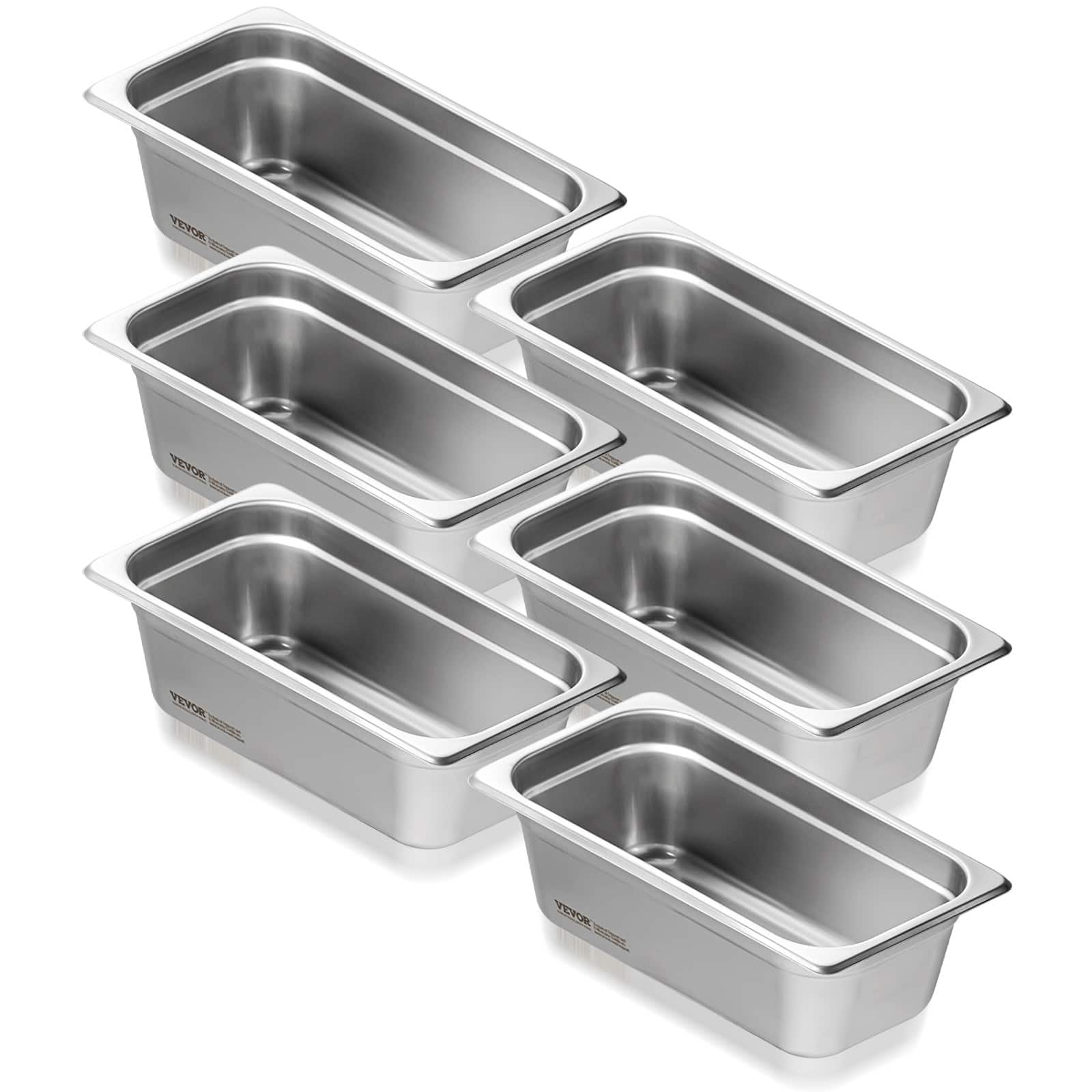 VEVOR - 6 Pack Hotel Pans, 1/3 Size Anti-Jam Steam Pan, 0.8mm Thick Stainless Steel Restaurant Steam Table Pan - Stainless steel color