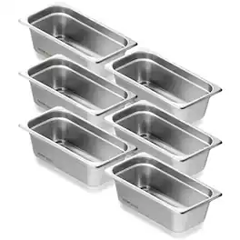 VEVOR - 6 Pack Hotel Pans, 1/3 Size Anti-Jam Steam Pan, 0.8mm Thick Stainless Steel Restaurant Steam Table Pan - Stainless steel color