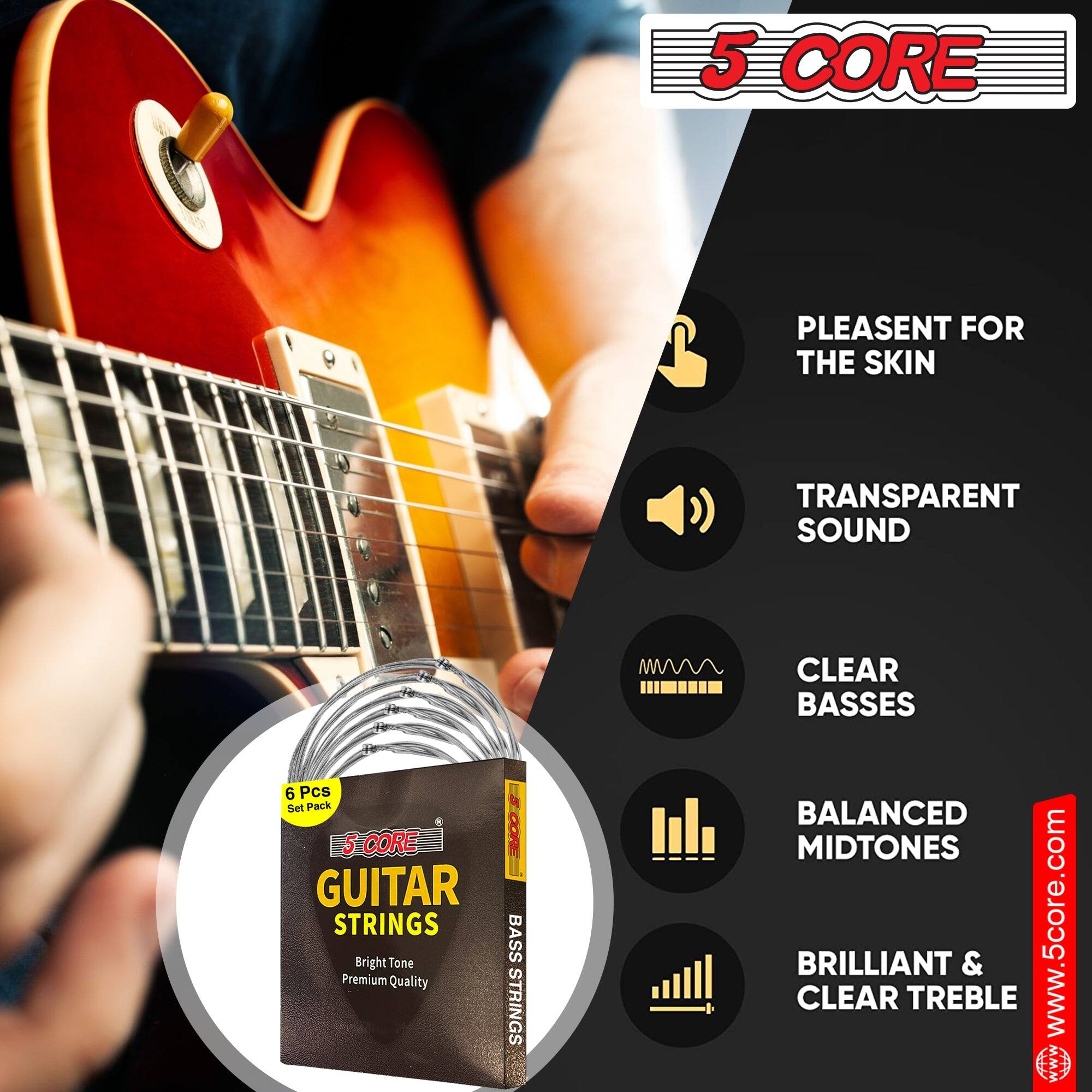 5 CORE

- PLEASANT FOR THE SKIN
- TRANSPARENT SOUND
- CLEAR BASSES
- BALANCED MIDTONES
- BRILLIANT & CLEAR TREBLE

6 Pcs Set Pack

5 CORE GUITAR STRINGS
Bright Tone
Premium Quality

www.5core.com