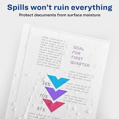 Spills won't ruin everything  
Protect documents from surface moisture  

GOAL FOR FIRST QUARTER  

56%  
70%  
87%  

LOREM IPSUM DOLOR SED IPSUM DIAM DOLOR  
LOREM IPSUM DOLOR SED IPSUM DIAM DOLOR  
LOREM IPSUM DOLOR SED IPSUM DIAM DOLOR