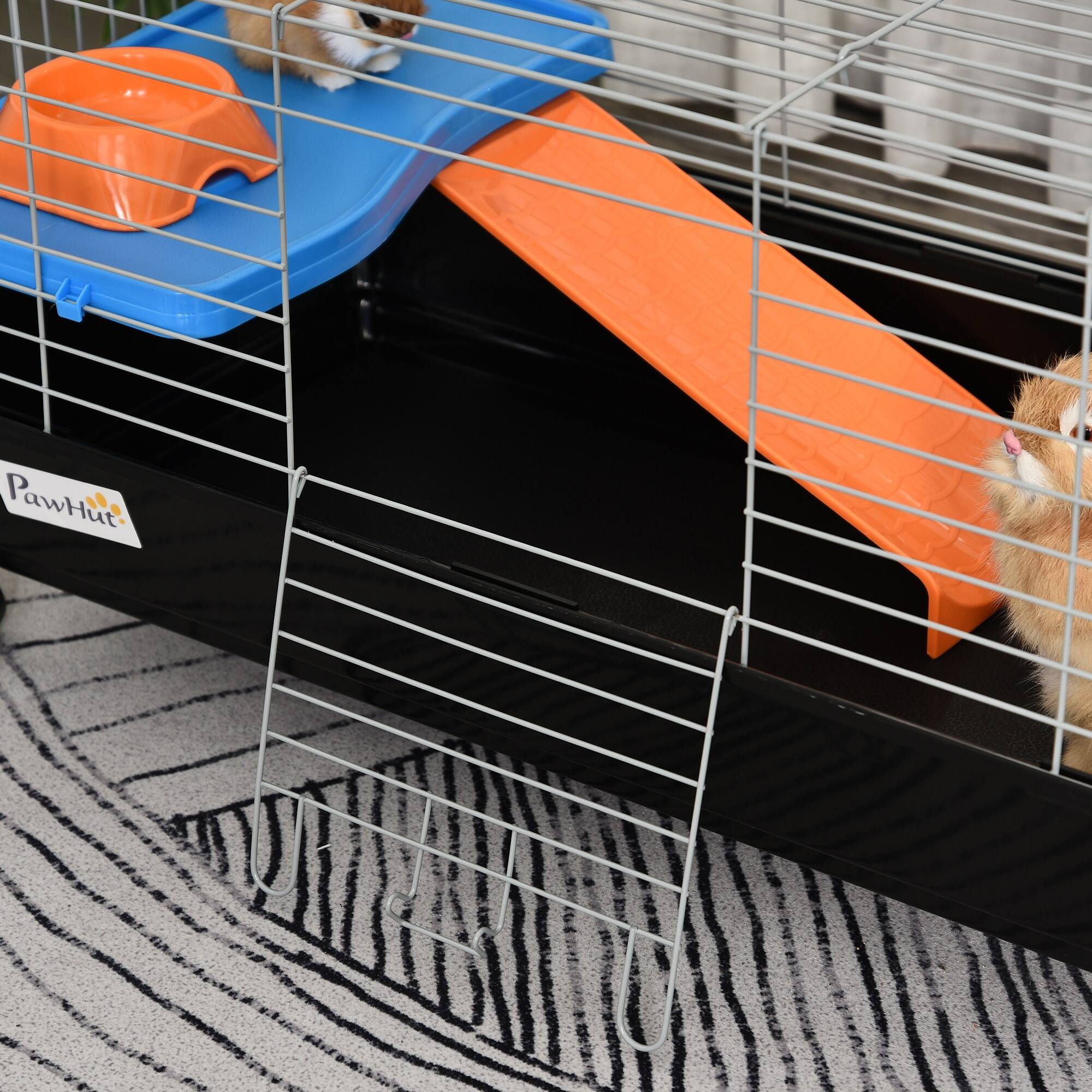 Alt View 5. Pawhut - 35"L Small Animal Cage, Rolling Bunny Cage, Food Dish, Water Bottle, Hay Feeder, Platform, Ramp, Chinchilla.