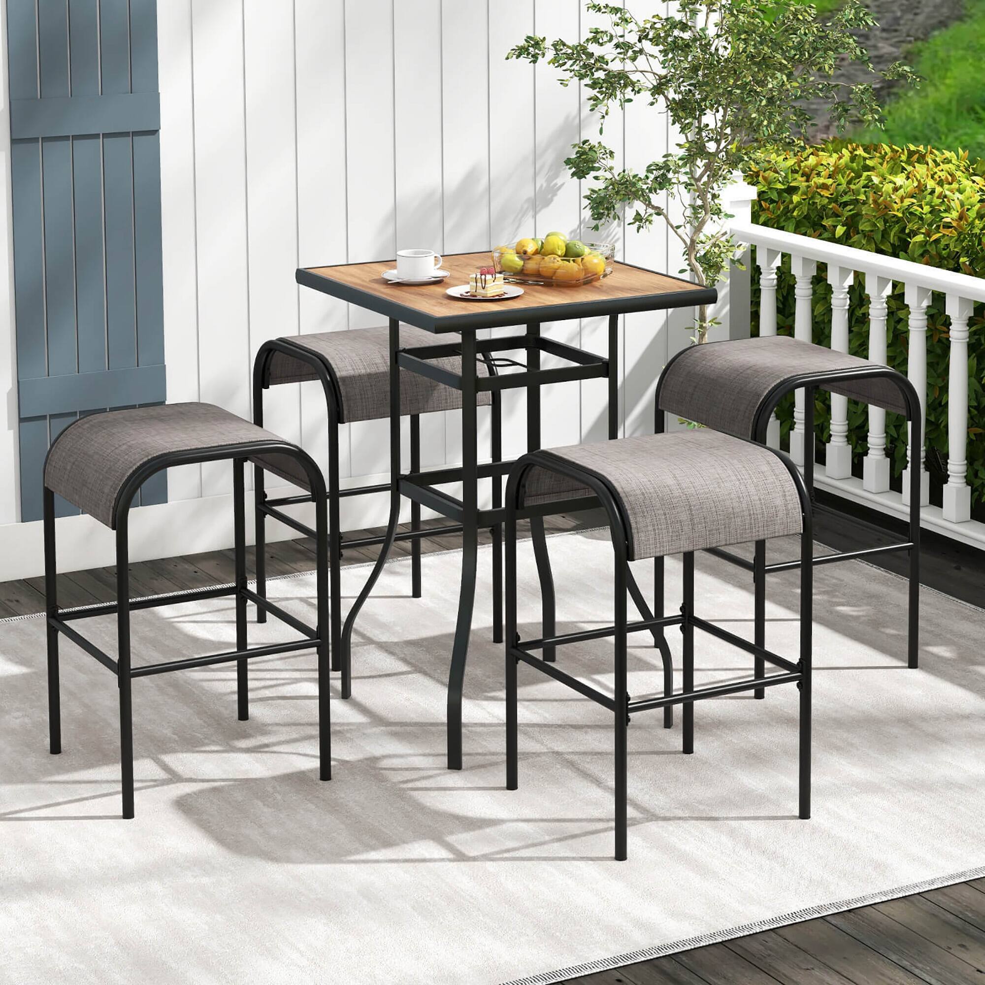 Alt View 4. Gymax - Gymax 4PCS 30'' Bar Height Bistro Stools Outdoor Bar Stools w/ Breathable Fabric Seat - Coffee, Black.