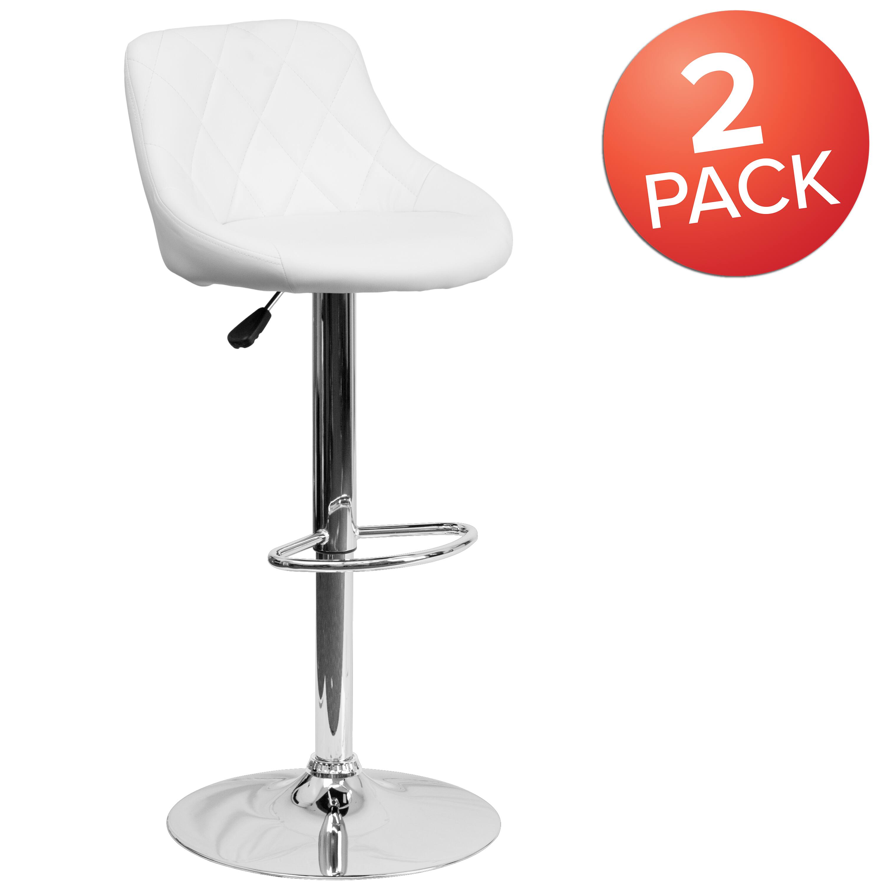 Alt View 2. Emma + Oliver - 2 Pack Contemporary Vinyl Bucket Seat Adjustable Height Barstool with Diamond Pattern Back and Chrome Base - White.