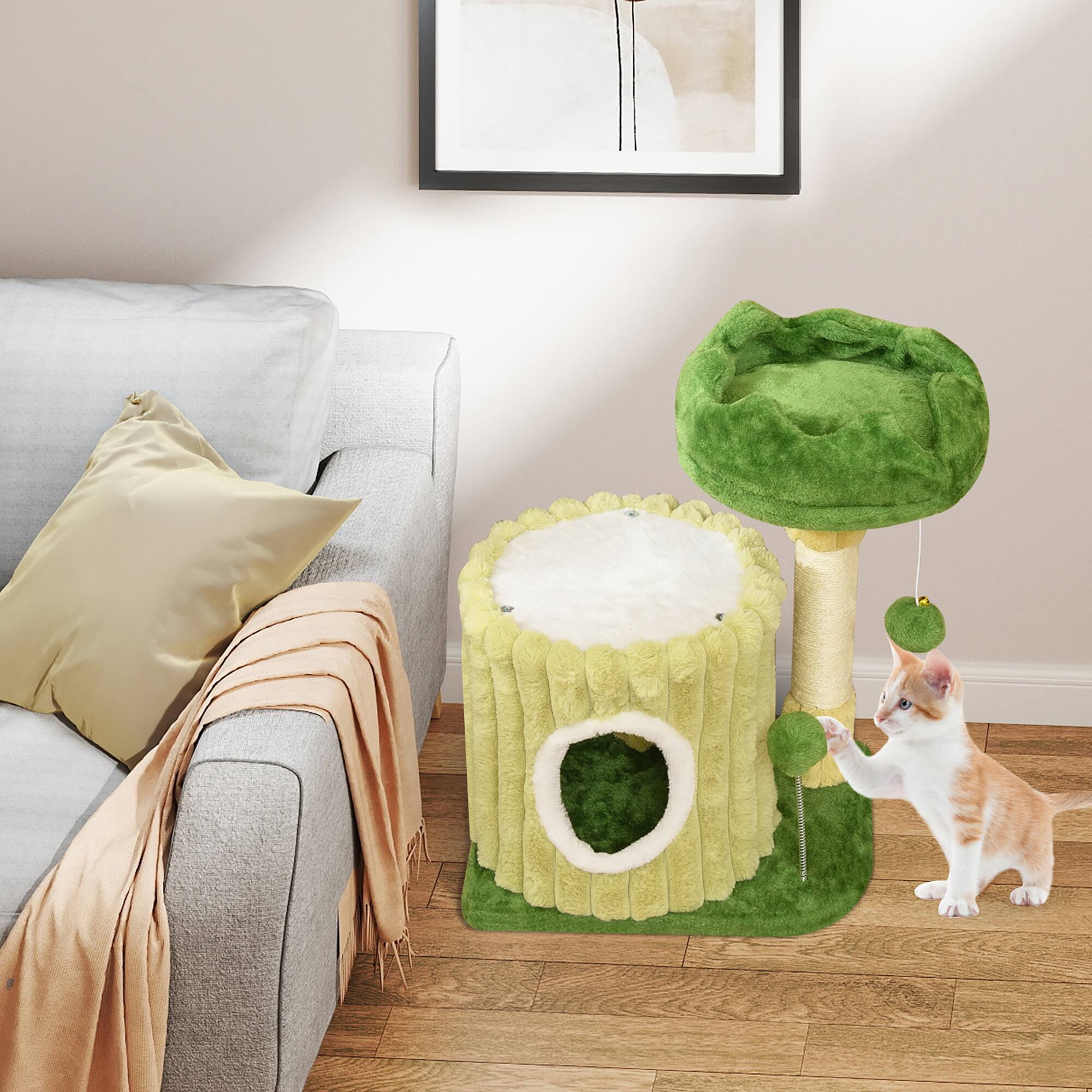 Alt View 1. Gymax - Gymax Modern Small Cat Tower w/ Sisal Scratching Posts Plush Padded Perch Large Condo.