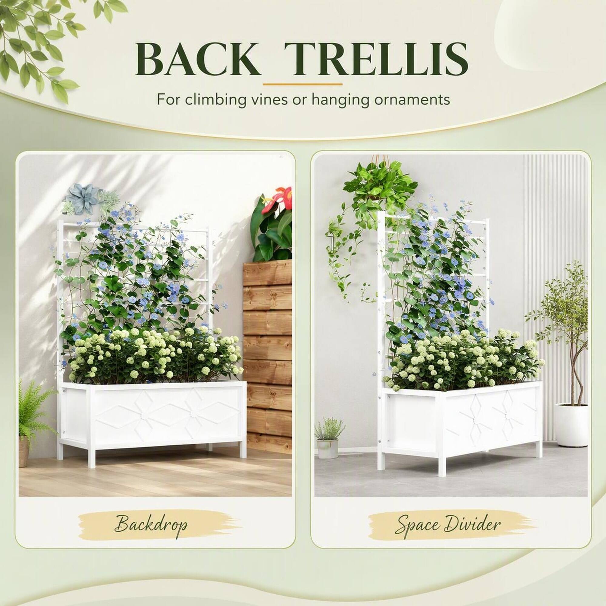 BACK TRELLIS  
For climbing vines or hanging ornaments  

Backdrop  
Space Divider