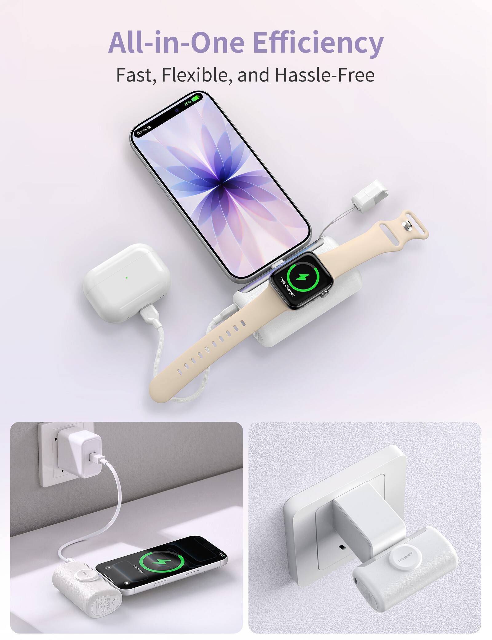 All-in-One Efficiency  
Fast, Flexible, and Hassle-Free  

25% Charging  
75% Charged  

4  
RORRY  
2
