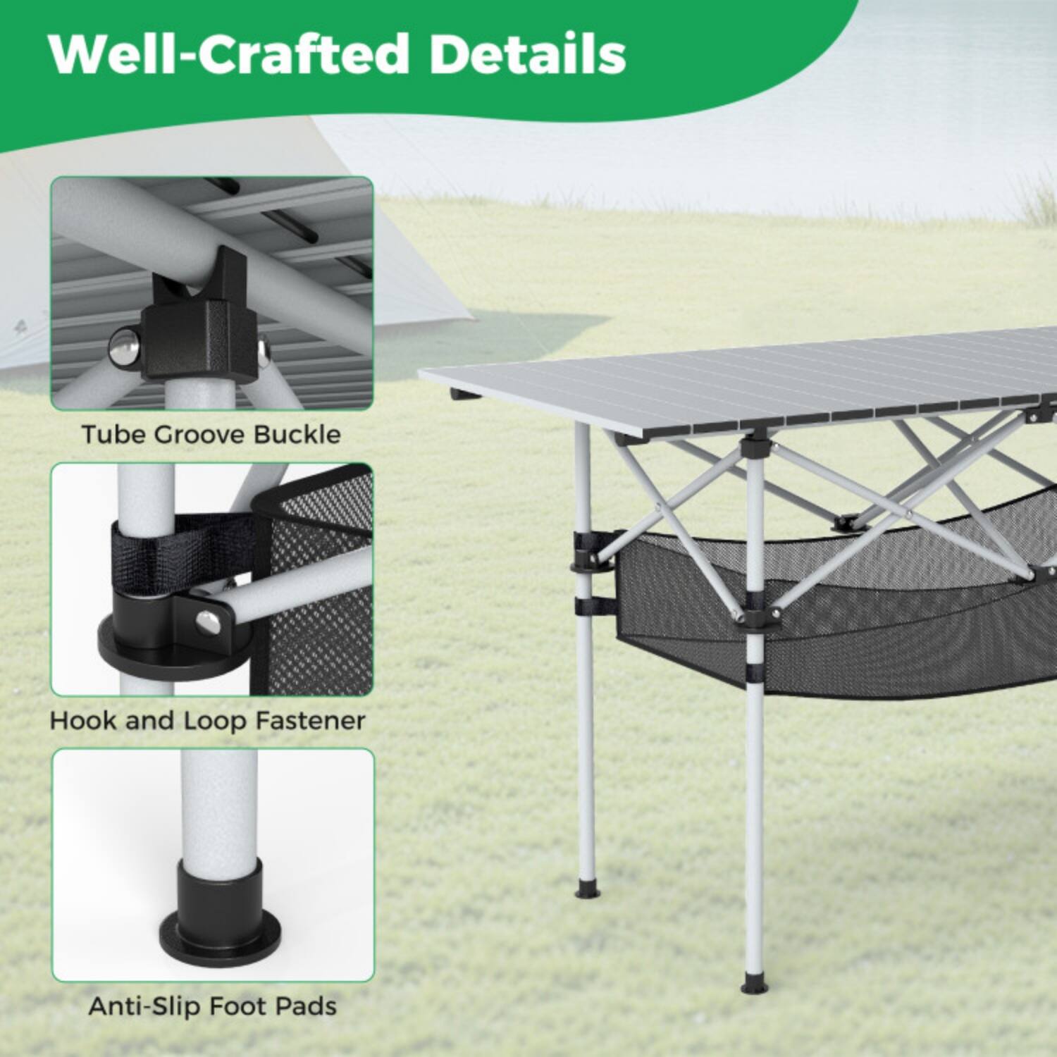 Well-Crafted Details

- Tube Groove Buckle
- Hook and Loop Fastener
- Anti-Slip Foot Pads