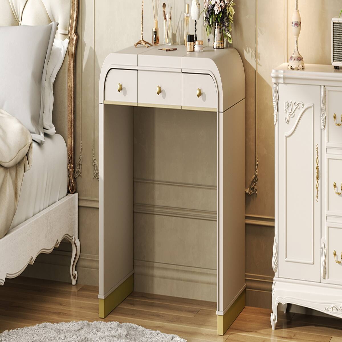 Alt View 9. Loheer - Loheer Vanity Desk with Flip-Up Mirror 3-in-1 Champagne Finish with Two Drawers - Champagne.