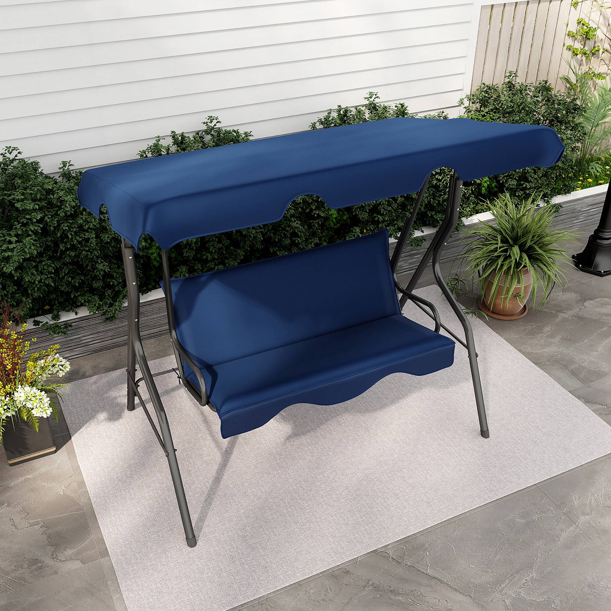 Alt View 3. Gymax - Gymax 3-Person Swing Chair Porch Swing Seat w/ Adjustable Canopy Removable Cushion Navy - Navy.