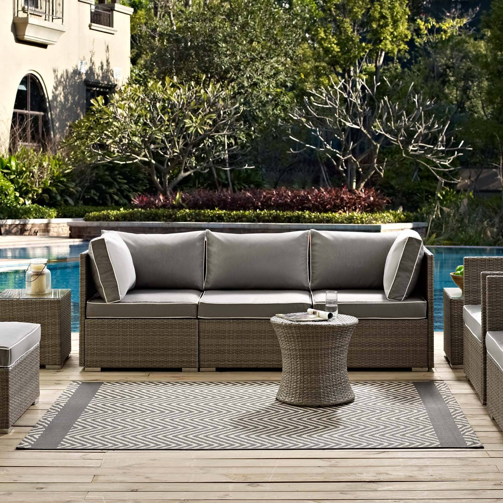 Left. Modway - Optica Chevron With End Borders Indoor and Outdoor Area Rug - Gray and Beige.