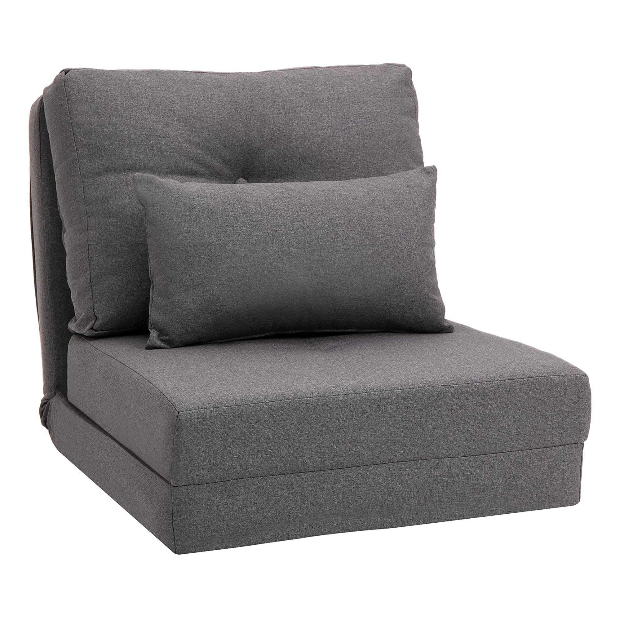 Homcom - Convertible Flip Chair, Floor Lazy Sofa, Folding Upholstered Couch Bed with Adjustable Backrest, Metal Frame - Dark Grey
