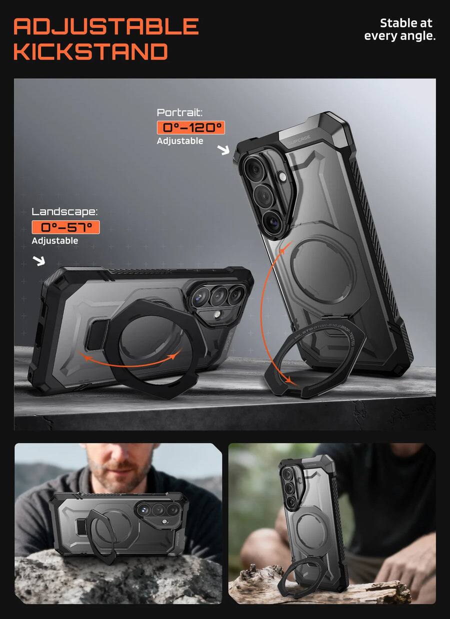 ADJUSTABLE KICKSTAND  
Stable at every angle.  

Portrait: 0°-120° Adjustable  
Landscape: 0°-57° Adjustable