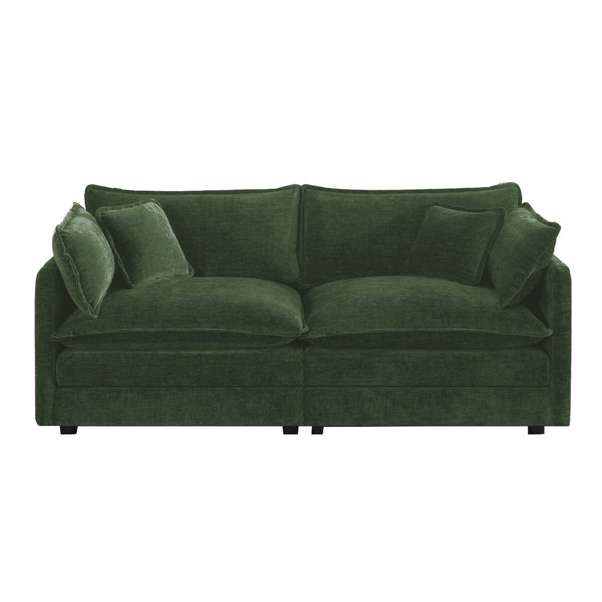 Left. Ropilly - Ropilly Green Chenille Loveseat Sofa, Deep Seat Two Seat Couch with Four Pillows - Green.