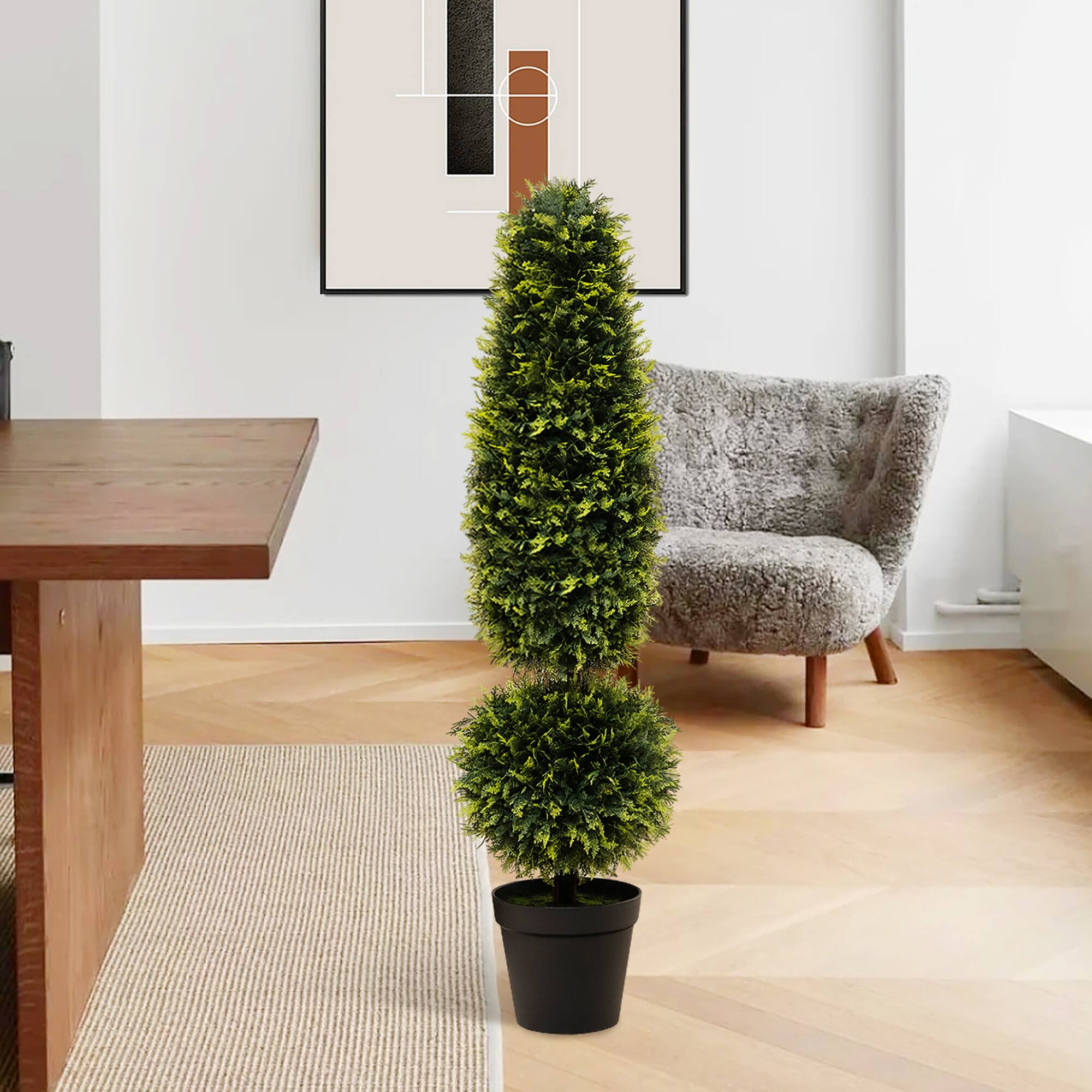 Alt View 3. Gymax - Gymax 2 PCS 47.5'' Artificial Boxwood Topiary Tree w/ Natural Vines PE Leaves & Flowerpot - Green, Black.
