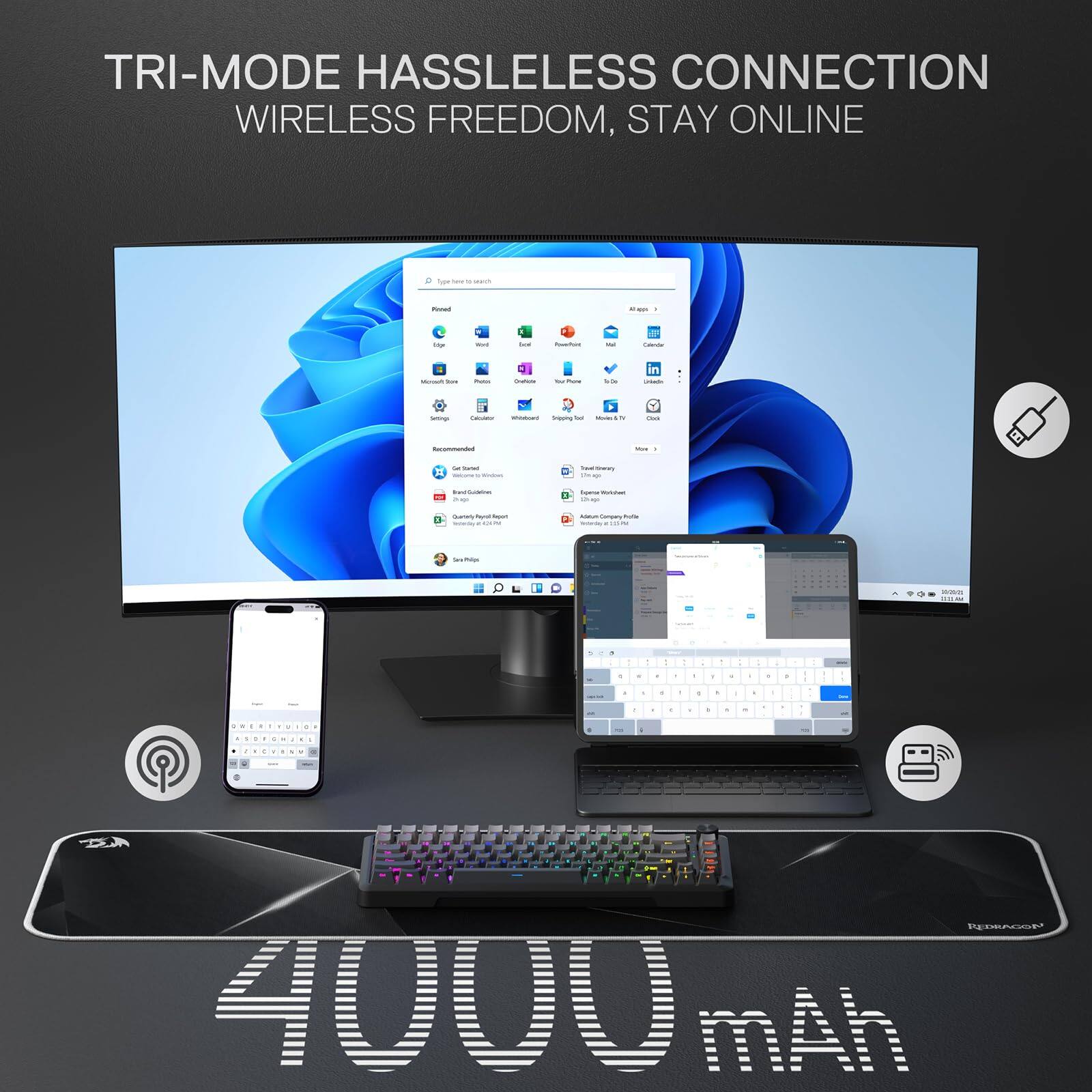 TRI-MODE HASSLELESS CONNECTION  
WIRELESS FREEDOM, STAY ONLINE  

4000 mAh