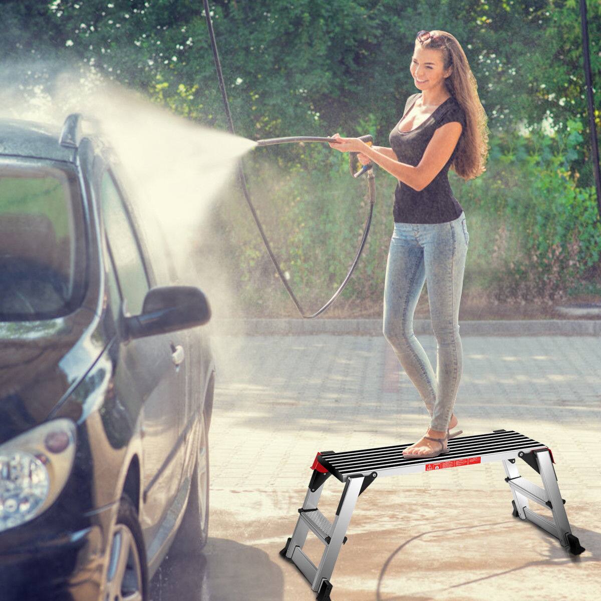 Alt View 2. Costway - Goplus 330lbs Aluminum Step Stool Folding Bench Work Platform Non-slip Drywall Ladder - Silver.