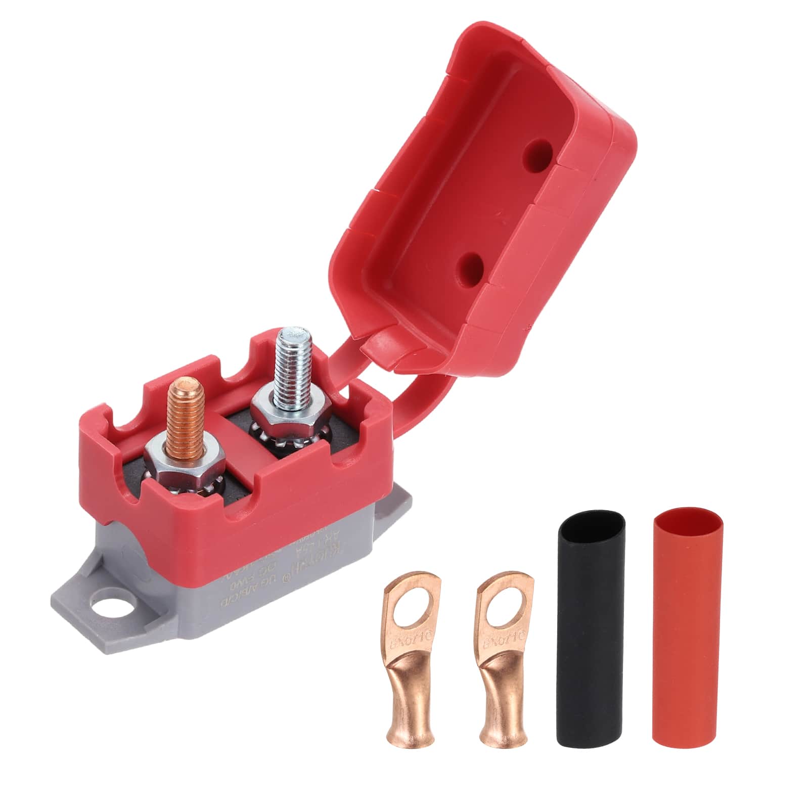 Unique Bargains - DC 50V AC 125/250V 45A Circuit Breaker, Auto Reset Stud Bolt Type with Cover, Screws, Wire Clamps, Heat Shrink Tubing - Red, Gray price history on PriceWatchPro