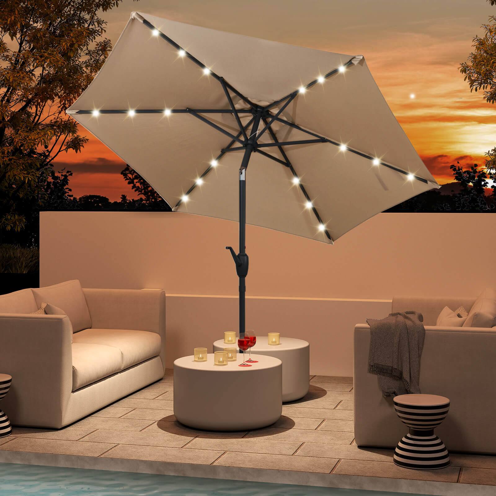 Alt View 2. Costway - Costway 7.5 ft Solar Powered Patio Umbrella with LED Lights Push Button Tilt Crank Handle - Beige.