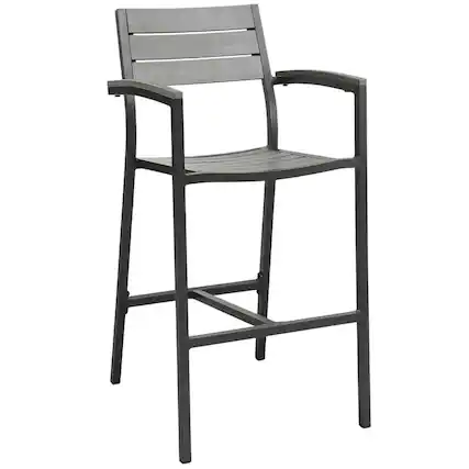 Front. Outdoor Escape - Stylish Outdoor Patio Bar Stool With Armrests And Comfortable Seat - Brown.