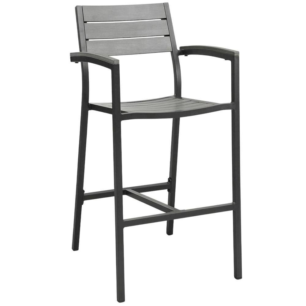 Front. Outdoor Escape - Stylish Outdoor Patio Bar Stool With Armrests And Comfortable Seat - Brown.