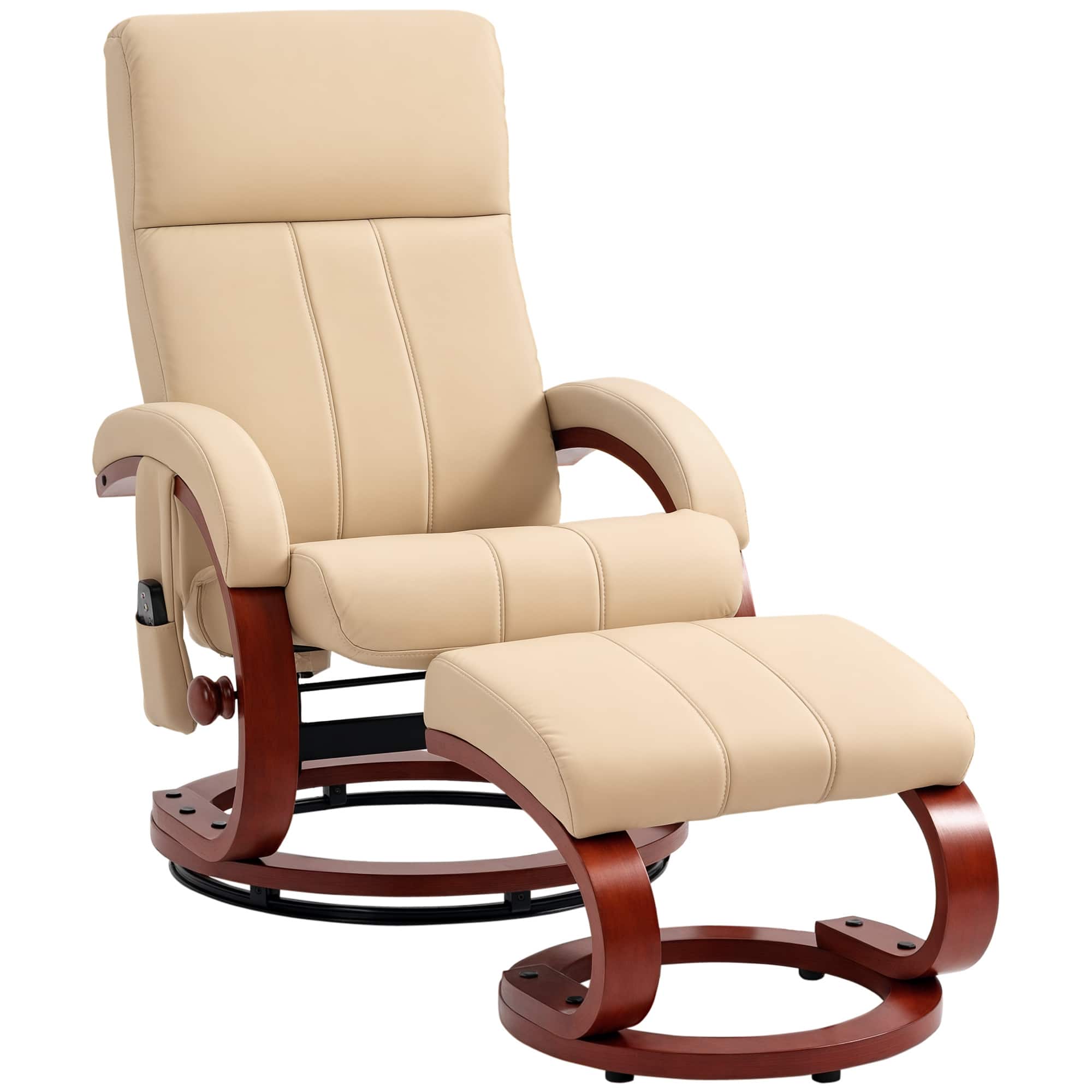 Homcom - Recliner Chair with Ottoman, Electric Faux Leather Recliner with 10 Vibration Points and 5 Massage Mode, Reclining Chair - Beige