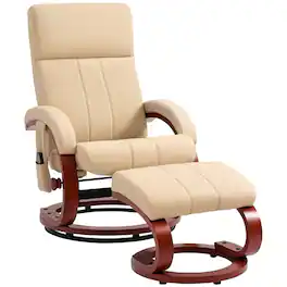 Homcom - Recliner Chair with Ottoman, Electric Faux Leather Recliner with 10 Vibration Points and 5 Massage Mode, Reclining Chair - Beige