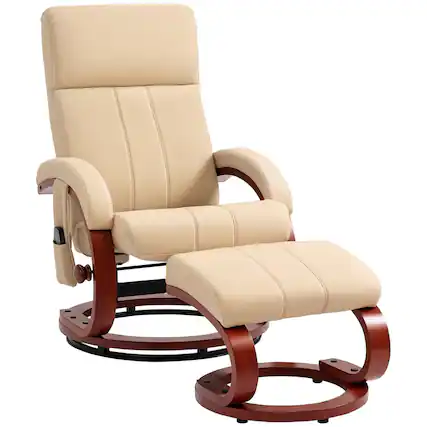 Front. Homcom - Recliner Chair with Ottoman, Electric Faux Leather Recliner with 10 Vibration Points and 5 Massage Mode, Reclining Chair - Beige.