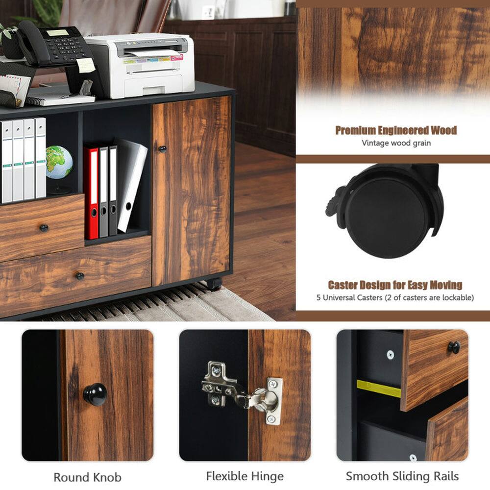 Premium Engineered Wood Vintage wood grain

Caster Design for Easy Moving
5 Universal Casters (2 of casters are lockable)

Round Knob
Flexible Hinge
Smooth Sliding Rails