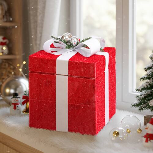 Alt View 8. Winado - Christmas Motorized Pop-up Gift Box 12in with Santa, Lights Decor for Indoor/Outdoor Decoration - Red.