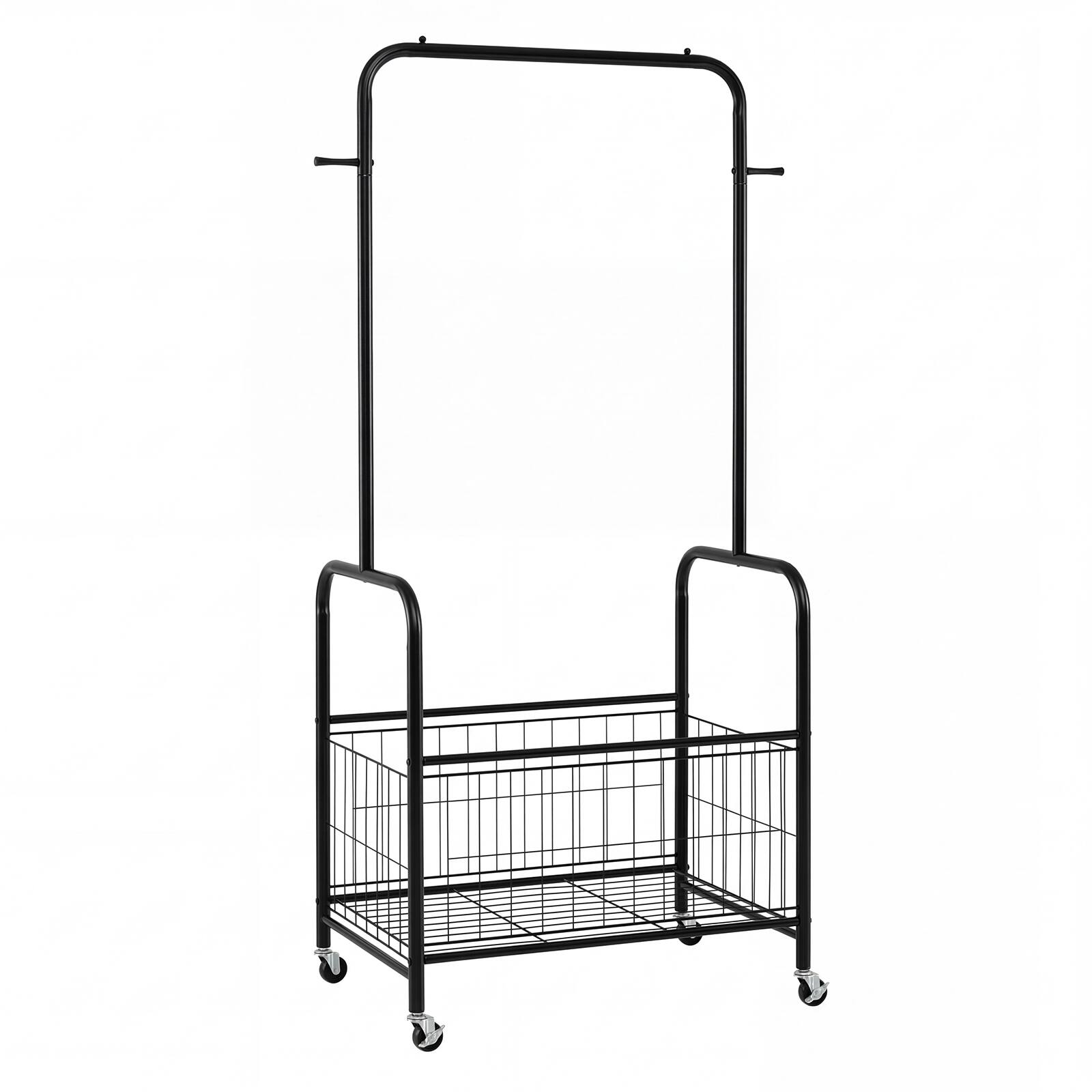 Alt View 9. Gymax - Gymax Rolling Clothes Rack w/Hanging Rod Side Hooks Storage Basket Lockable Wheels Black - Black.
