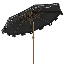 Outsunny - 9' Patio Umbrella with Push Button Tilt and Crank, Double Top Ruffled Outdoor Market Table Umbrella with 8 Ribs - Dark Gray