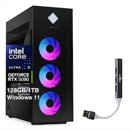 HP - OMEN 45L Desktop PC (Ultra 9- 285K, 128GB, 1TB SSD, GeForce RTX 5090, Thunderbolt 4, Win 11 Home) w/USB Hub - Black