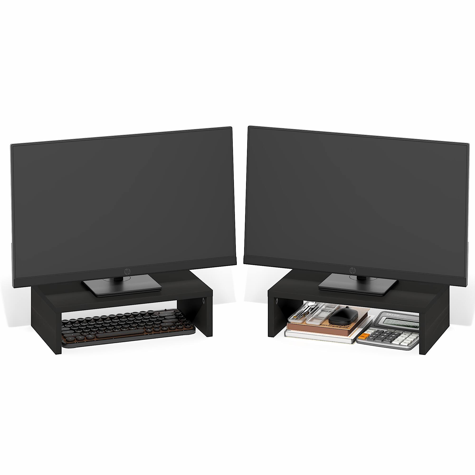 Alt View 8. Furinno - CLASSIC Set of 2 Monitor Stand Riser, Dual Monitor Riser, Stackable Separable Laptop Stand for Desk, for Office Supplier - Espresso.