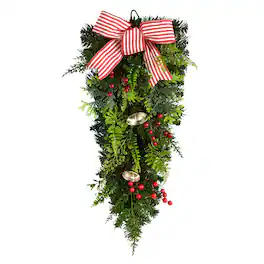BreeBe - 26" Holiday Christmas Bells and Bow Artificial Swag - Multi